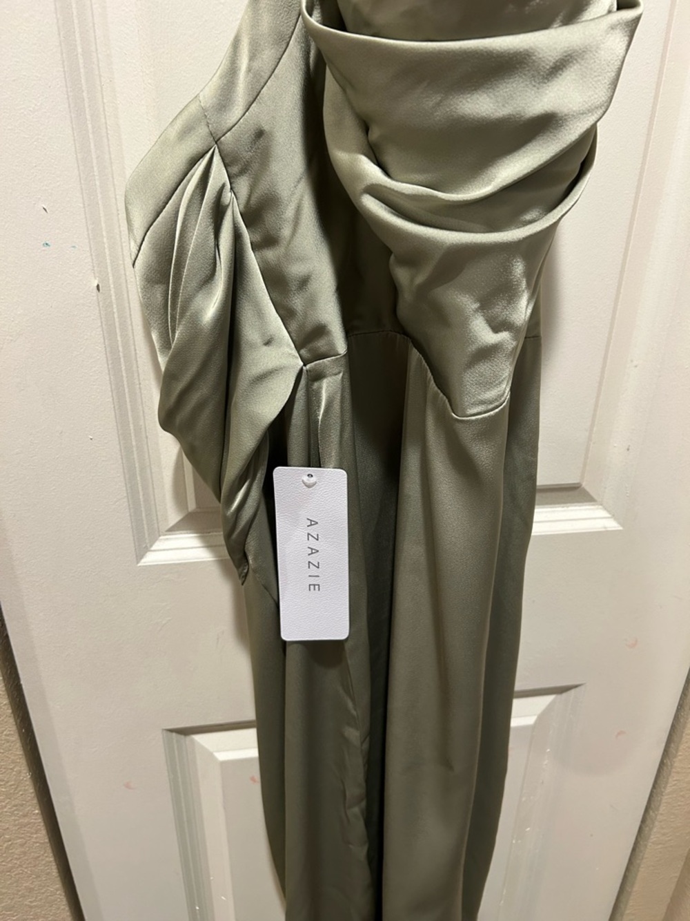 NWT Azazie Milo Bridesmaid Pistachio Satin Dress , XS /0 - Picture 10 of 13